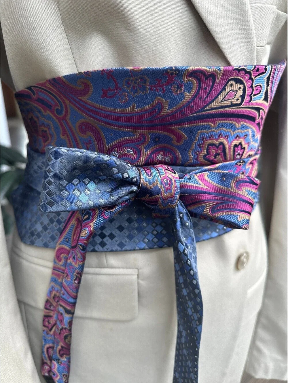 Upcycled Silk Necktie Obi Belt | Handmade Corset Style Belt | One-of-a-Kind | OS